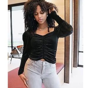 Express Velvet Long Sleeve Ruched Front Top